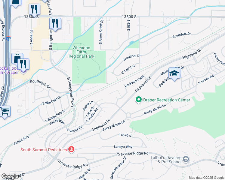 map of restaurants, bars, coffee shops, grocery stores, and more near 537 East Ports Cove in Draper
