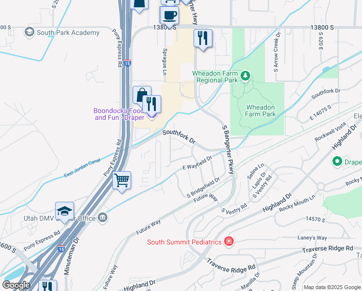 map of restaurants, bars, coffee shops, grocery stores, and more near 173 Irisfield Drive in Draper