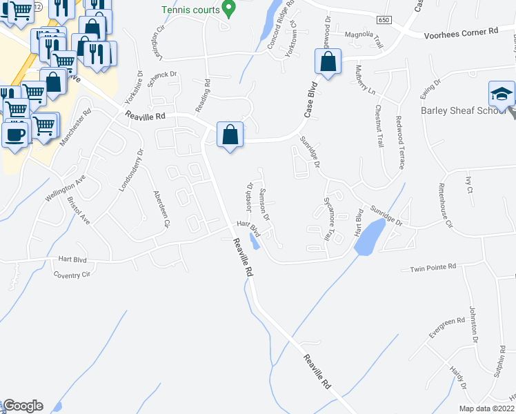 map of restaurants, bars, coffee shops, grocery stores, and more near 38 David Drive in Flemington
