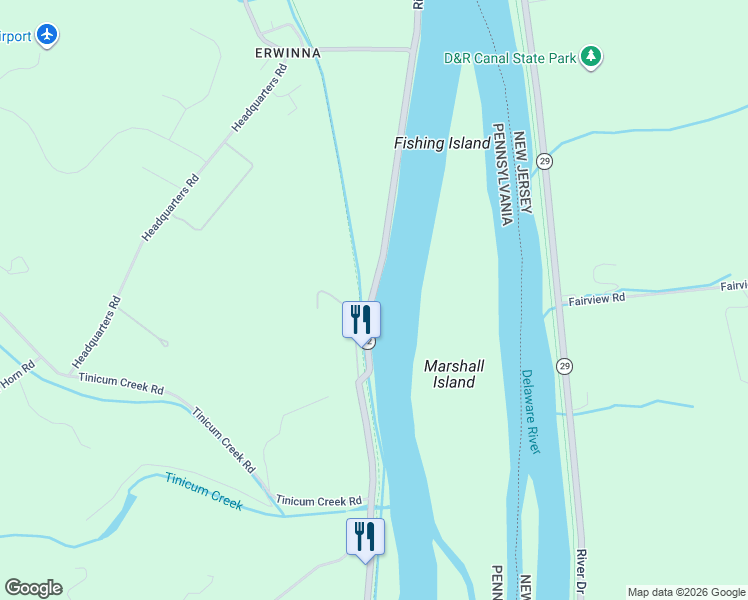 map of restaurants, bars, coffee shops, grocery stores, and more near 774 River Road in Bucks County