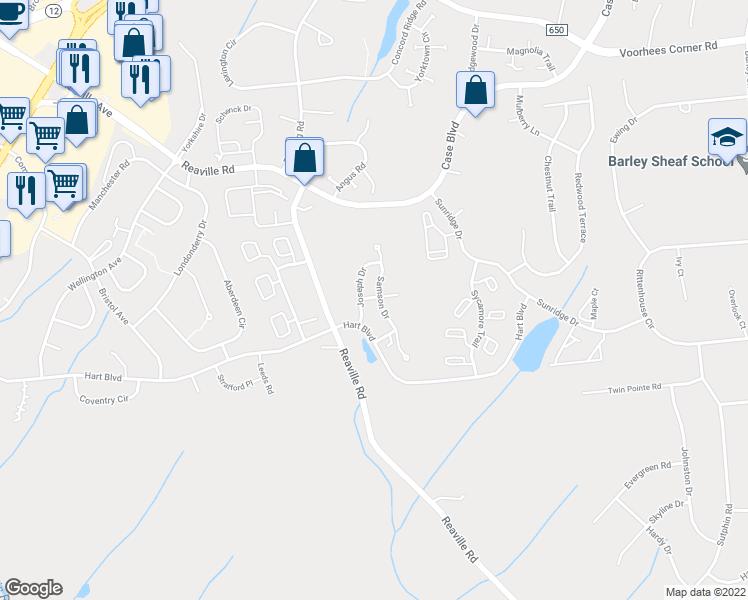 map of restaurants, bars, coffee shops, grocery stores, and more near 70 Samson Drive in Flemington