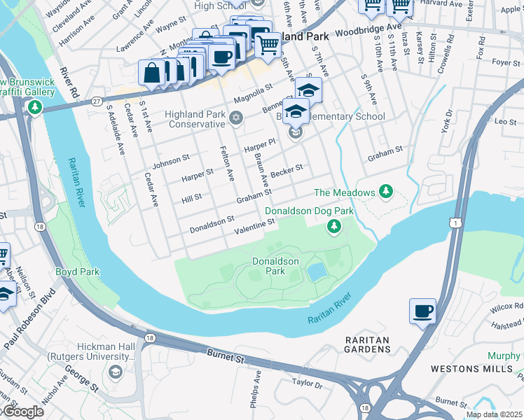map of restaurants, bars, coffee shops, grocery stores, and more near 524 South 3rd Avenue in Highland Park