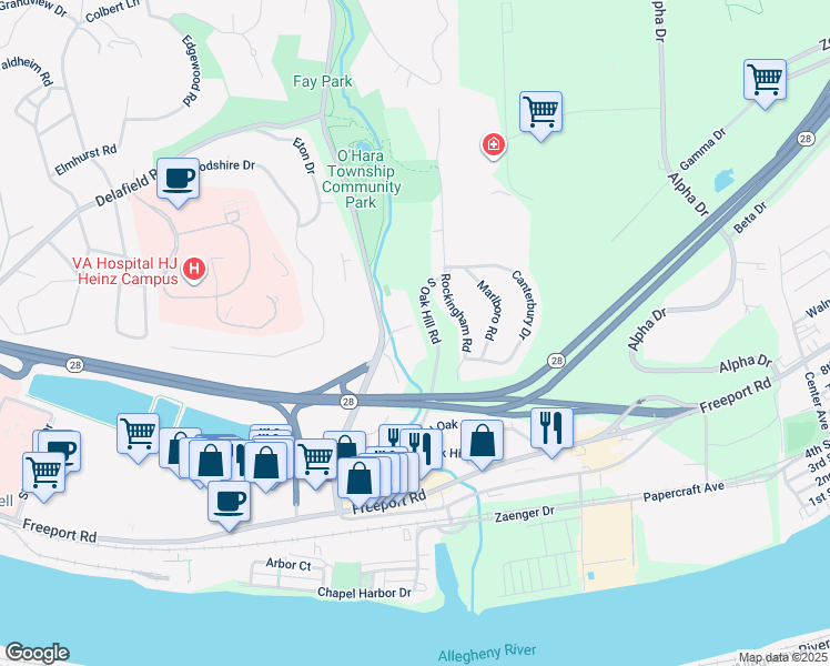 map of restaurants, bars, coffee shops, grocery stores, and more near 300 Fox Chapel Road in Pittsburgh