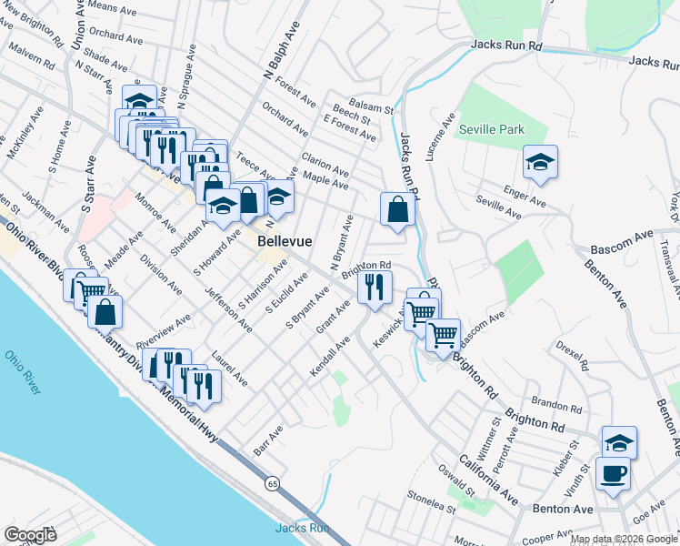 map of restaurants, bars, coffee shops, grocery stores, and more near 230 Lincoln Avenue in Bellevue