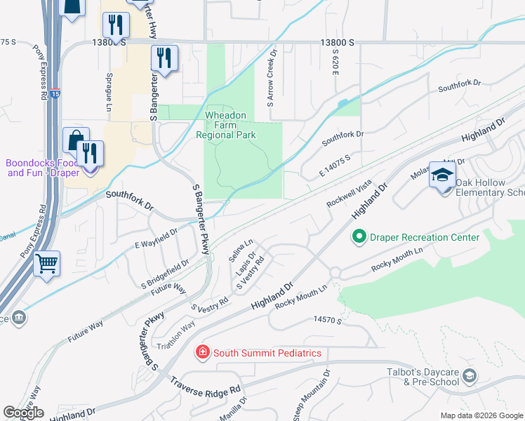 map of restaurants, bars, coffee shops, grocery stores, and more near 418 Fairmont Hill Drive South in Draper