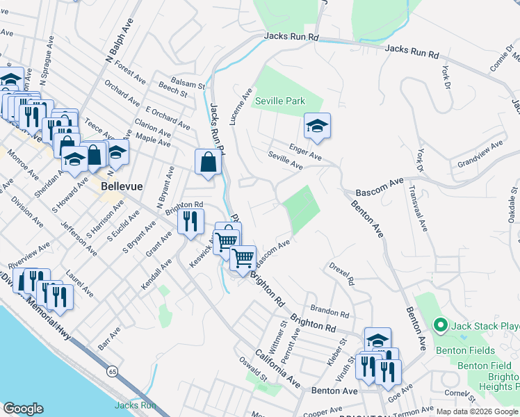 map of restaurants, bars, coffee shops, grocery stores, and more near 12 Mattys Drive in Pittsburgh