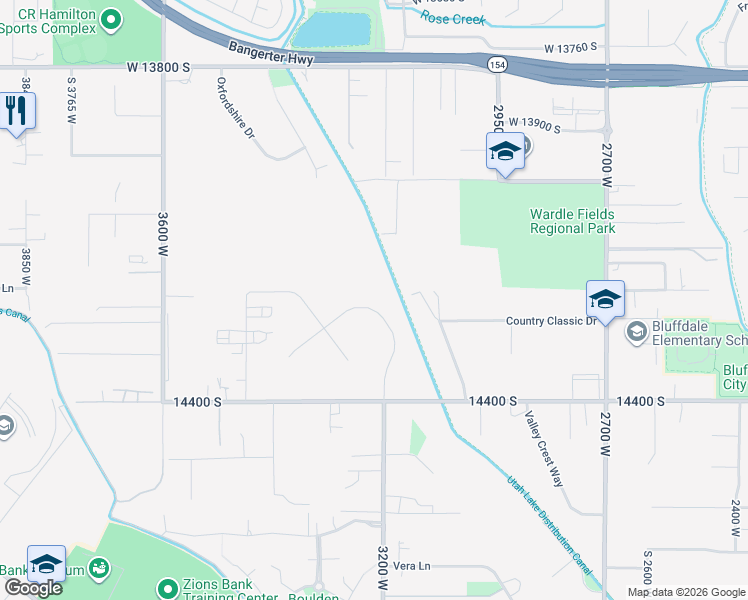 map of restaurants, bars, coffee shops, grocery stores, and more near 3232 Jayden Mae Drive in Bluffdale