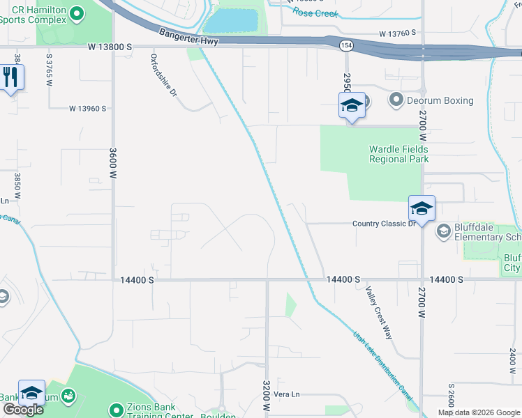 map of restaurants, bars, coffee shops, grocery stores, and more near 3232 Jayden Mae Drive in Bluffdale