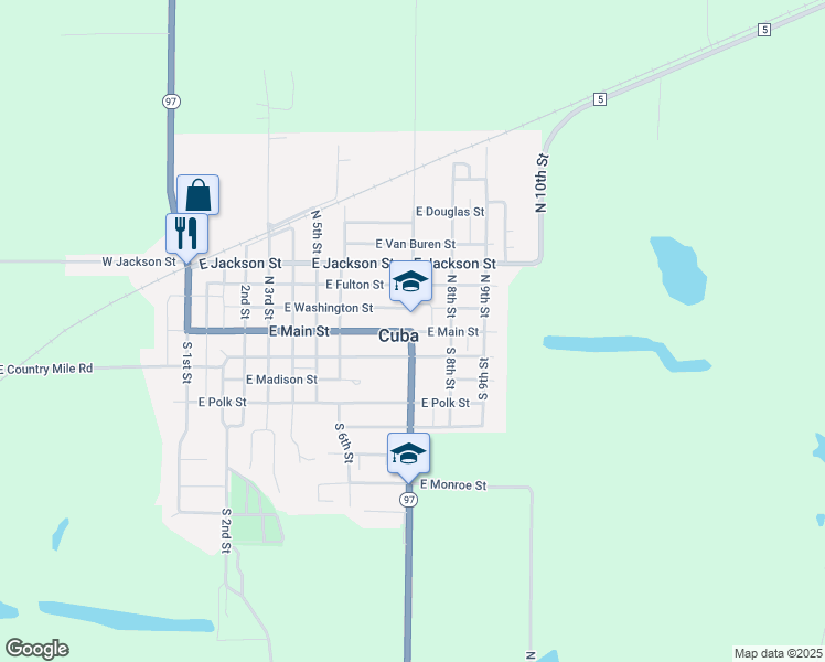 map of restaurants, bars, coffee shops, grocery stores, and more near 652 East Main Street in Cuba