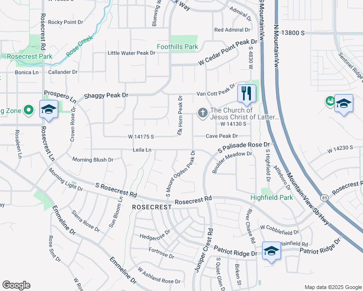 map of restaurants, bars, coffee shops, grocery stores, and more near 5093 Leila Lane in Herriman