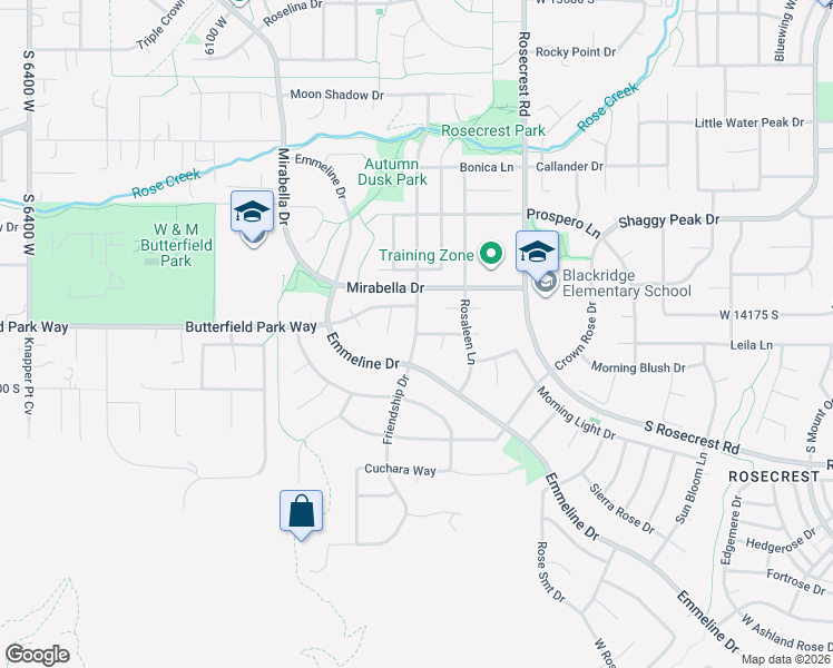 map of restaurants, bars, coffee shops, grocery stores, and more near 14205 Friendship Drive in Herriman