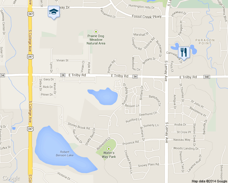 map of restaurants, bars, coffee shops, grocery stores, and more near 6827 Autumn Ridge Drive in Fort Collins