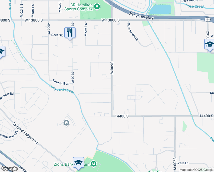 map of restaurants, bars, coffee shops, grocery stores, and more near 14212 3600 West in Riverton