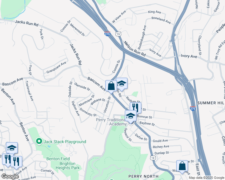map of restaurants, bars, coffee shops, grocery stores, and more near 4101 Vinceton Street in Pittsburgh