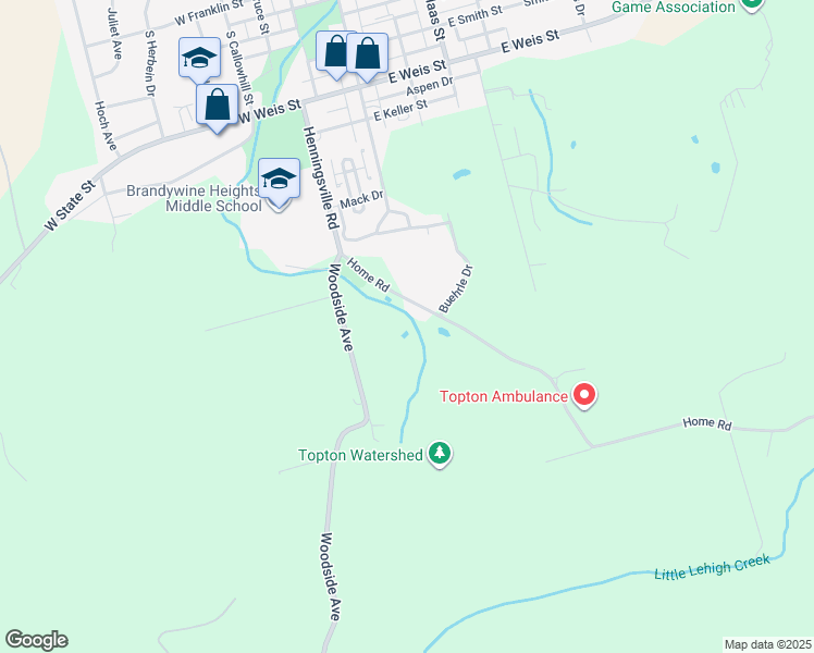 map of restaurants, bars, coffee shops, grocery stores, and more near 1B Home Road in Mertztown
