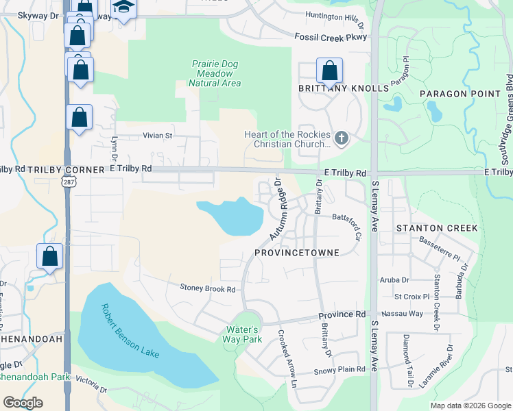 map of restaurants, bars, coffee shops, grocery stores, and more near 6827 Autumn Ridge Drive in Fort Collins