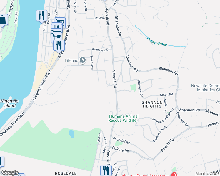 map of restaurants, bars, coffee shops, grocery stores, and more near 6217 Verona Road in Verona