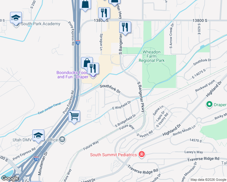 map of restaurants, bars, coffee shops, grocery stores, and more near 171 Flowerfield Drive in Draper