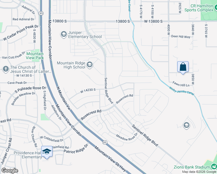 map of restaurants, bars, coffee shops, grocery stores, and more near 4384 Lower Meadow Drive in Herriman