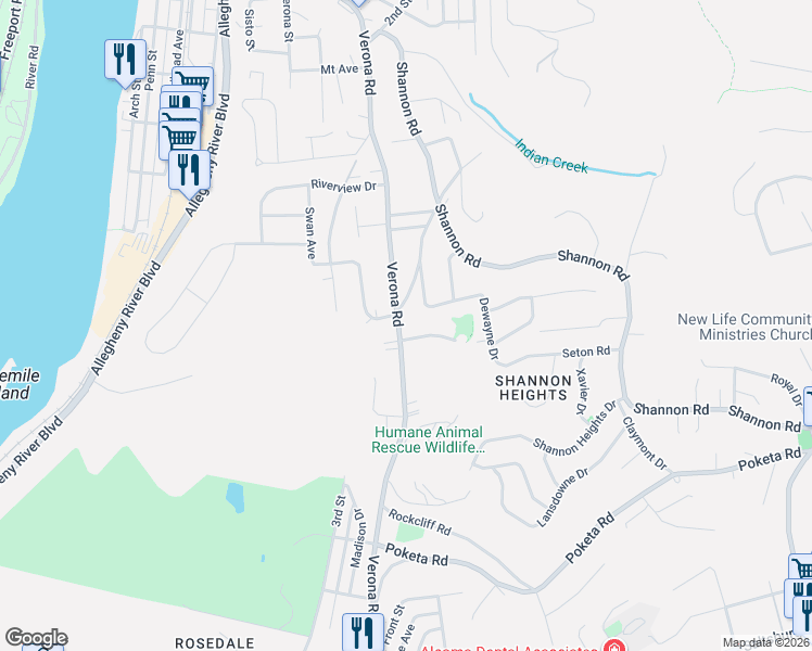 map of restaurants, bars, coffee shops, grocery stores, and more near 6216 Verona Road in Verona