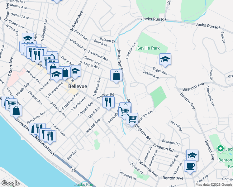 map of restaurants, bars, coffee shops, grocery stores, and more near 116 Arch Avenue in Pittsburgh