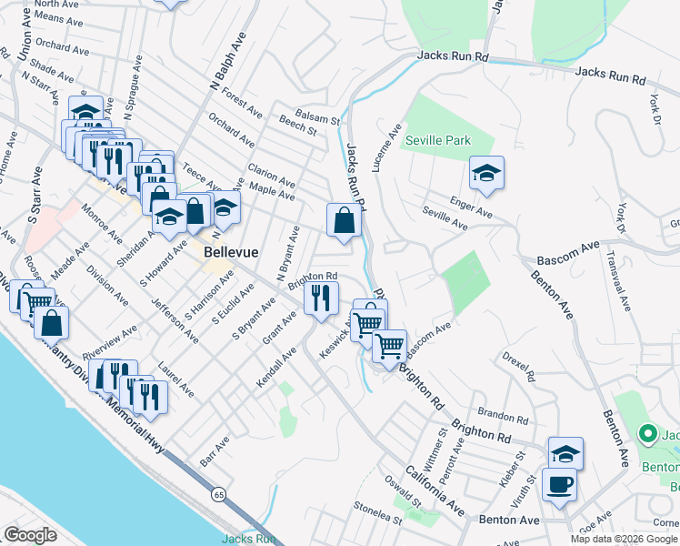 map of restaurants, bars, coffee shops, grocery stores, and more near 116 Arch Avenue in Pittsburgh