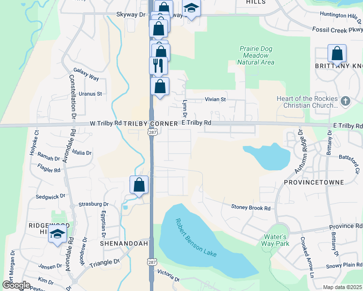 map of restaurants, bars, coffee shops, grocery stores, and more near 217 Rick Drive in Fort Collins