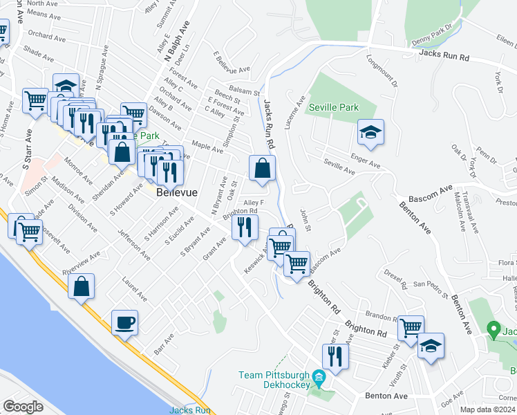 map of restaurants, bars, coffee shops, grocery stores, and more near 206 Brighton Road in Pittsburgh