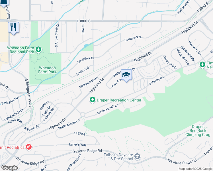 map of restaurants, bars, coffee shops, grocery stores, and more near 775 Molasses Mill Drive South in Draper