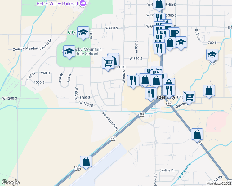 map of restaurants, bars, coffee shops, grocery stores, and more near 372 West 1080 South in Heber City