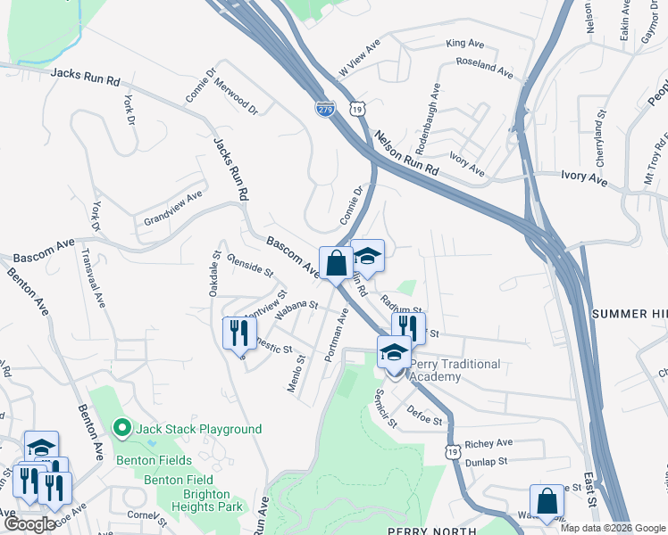 map of restaurants, bars, coffee shops, grocery stores, and more near in Pittsburgh