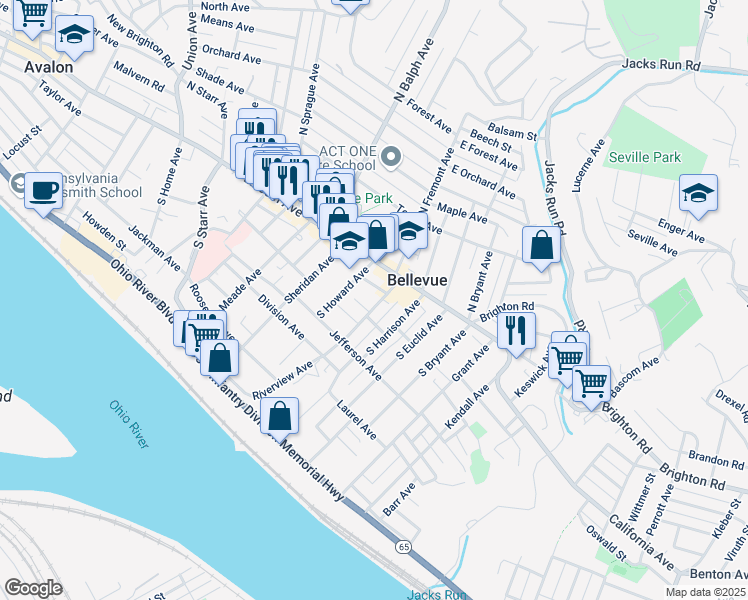 map of restaurants, bars, coffee shops, grocery stores, and more near 422 Hallett Place in Pittsburgh