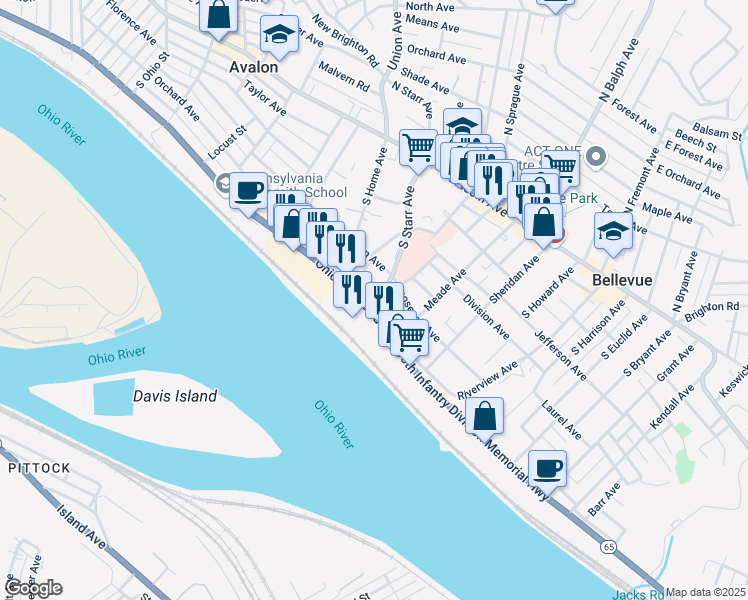map of restaurants, bars, coffee shops, grocery stores, and more near 1026 Jackman Avenue in Avalon