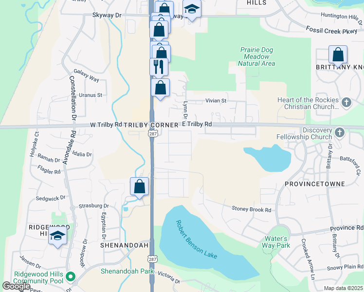 map of restaurants, bars, coffee shops, grocery stores, and more near 217 Rick Drive in Fort Collins