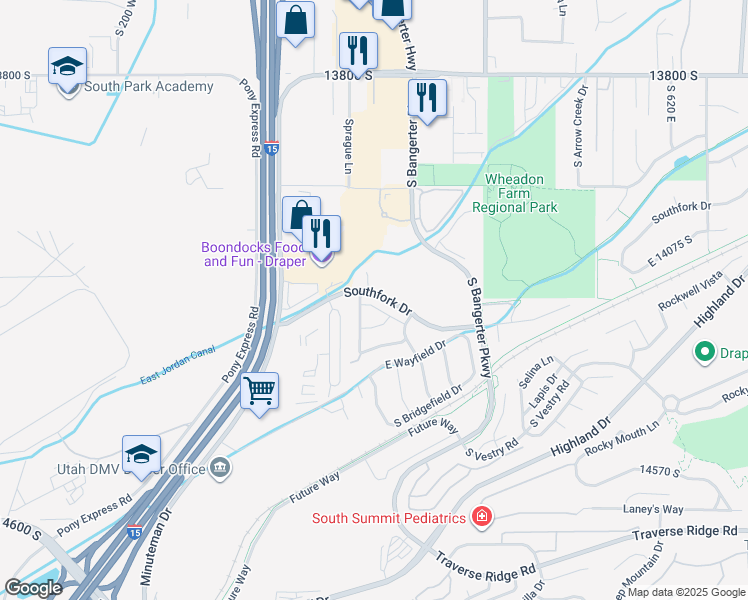 map of restaurants, bars, coffee shops, grocery stores, and more near 14193 Flowerfield Circle in Draper