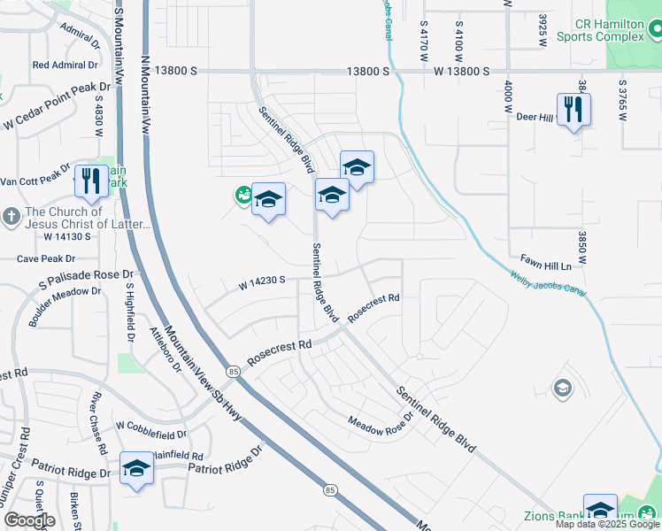 map of restaurants, bars, coffee shops, grocery stores, and more near 14186 South Wembley Circle in Herriman