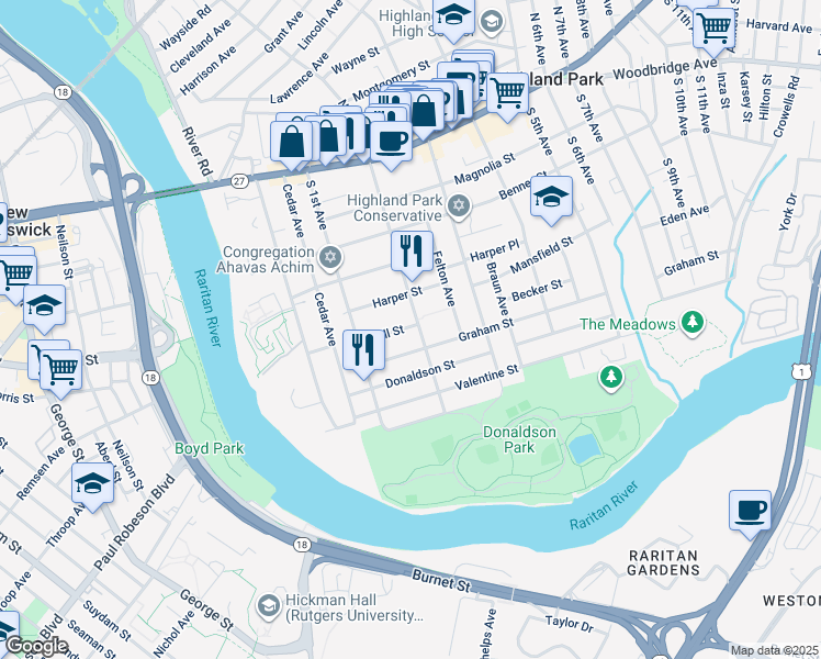 map of restaurants, bars, coffee shops, grocery stores, and more near 409 South 2nd Avenue in Highland Park