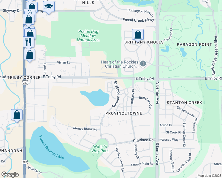 map of restaurants, bars, coffee shops, grocery stores, and more near 6621 Desert Willow Way in Fort Collins