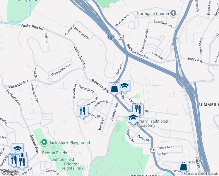 map of restaurants, bars, coffee shops, grocery stores, and more near in Pittsburgh