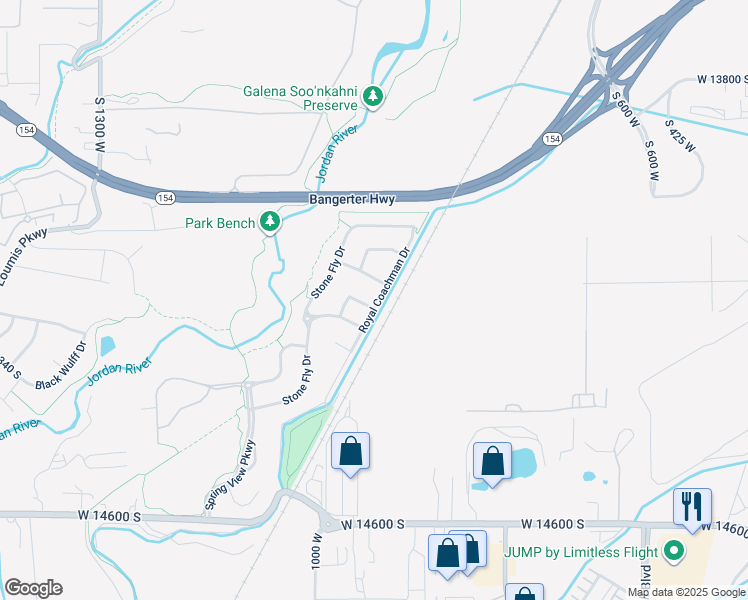 map of restaurants, bars, coffee shops, grocery stores, and more near 14194 Royal Coachman Drive in Bluffdale