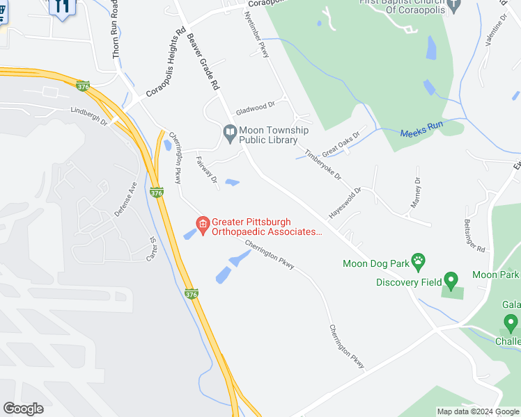 map of restaurants, bars, coffee shops, grocery stores, and more near 1000 Cherrington Parkway in Allegheny County