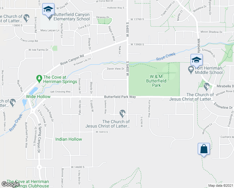 map of restaurants, bars, coffee shops, grocery stores, and more near 14181 South Hollow Vista Cove in Herriman