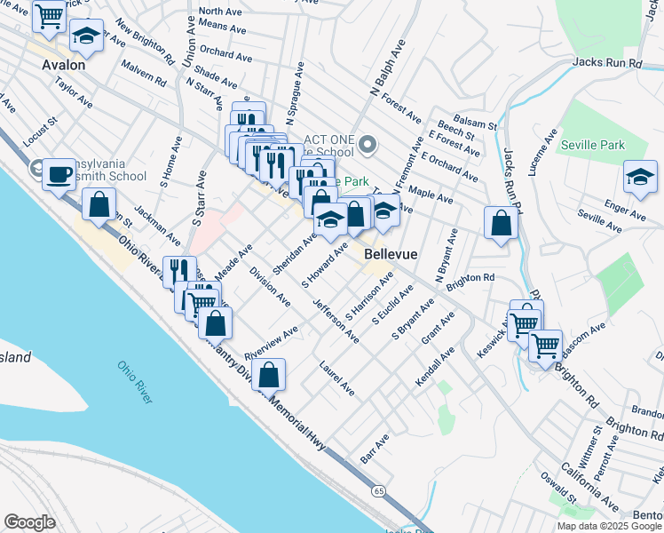 map of restaurants, bars, coffee shops, grocery stores, and more near 435 Lincoln Avenue in Bellevue