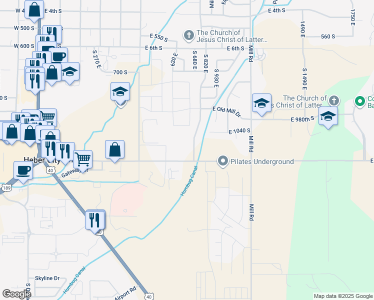 map of restaurants, bars, coffee shops, grocery stores, and more near 1128 South 820 East in Heber City