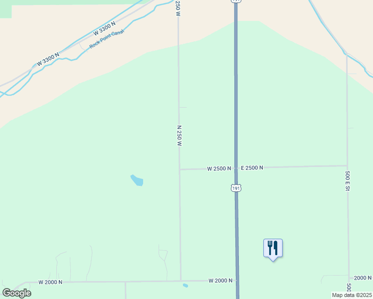 map of restaurants, bars, coffee shops, grocery stores, and more near 2614 North 250 West in Vernal