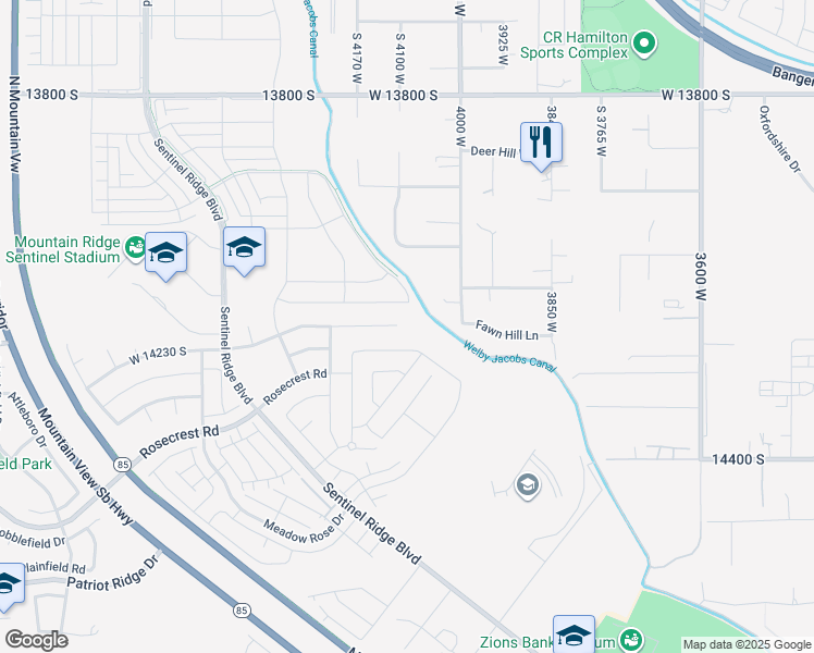 map of restaurants, bars, coffee shops, grocery stores, and more near 4102 West Madingley Circle in Herriman