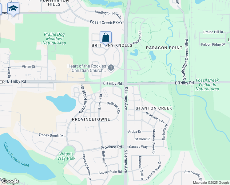 map of restaurants, bars, coffee shops, grocery stores, and more near 6630 Brittany Drive in Fort Collins