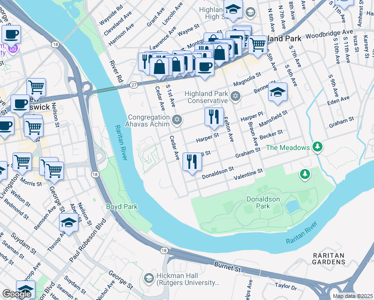 map of restaurants, bars, coffee shops, grocery stores, and more near 400 South 1st Avenue in Highland Park