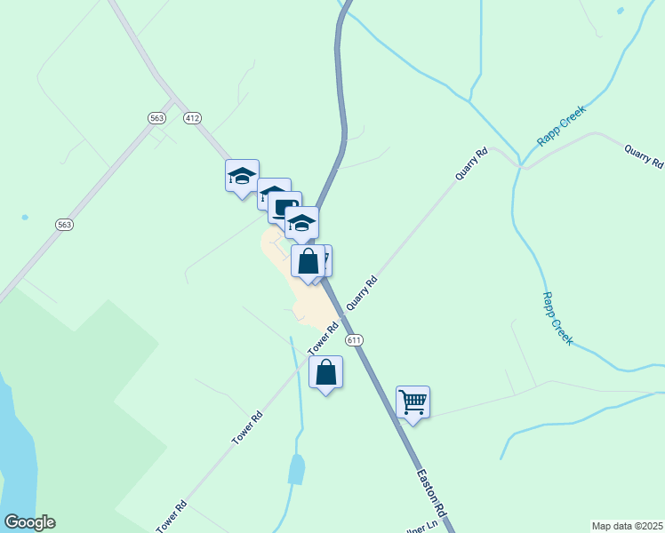 map of restaurants, bars, coffee shops, grocery stores, and more near 8335 Easton Road in Ottsville
