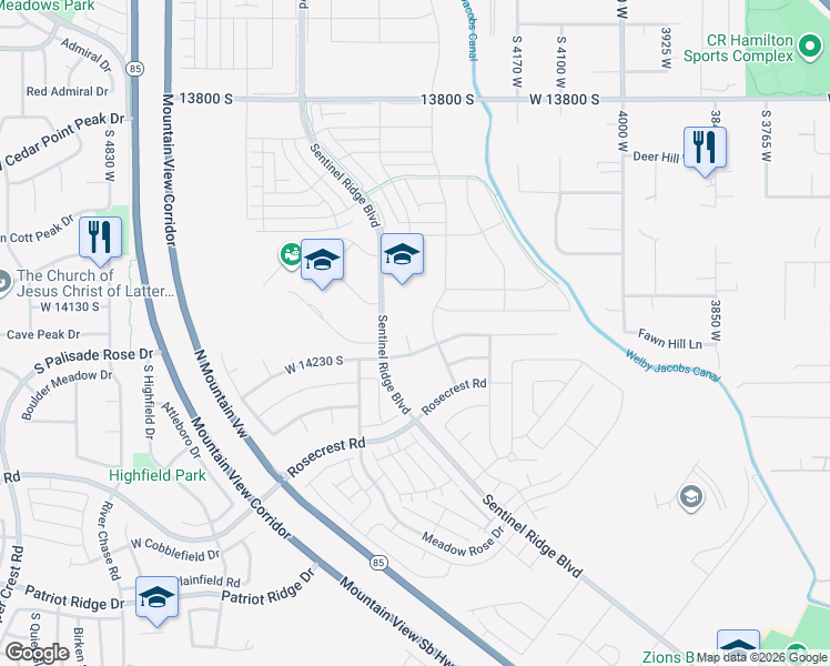 map of restaurants, bars, coffee shops, grocery stores, and more near 14179 South Wembley Circle in Herriman